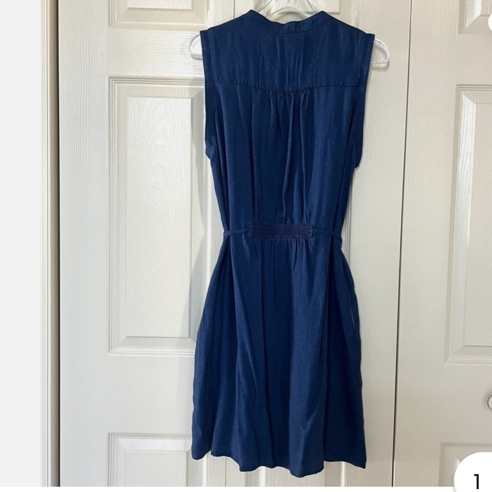 Splendid Willow Dress Tie Waist Dress Sleeveless Dark Washed Navy Blue V Neck - Picture 4 of 15